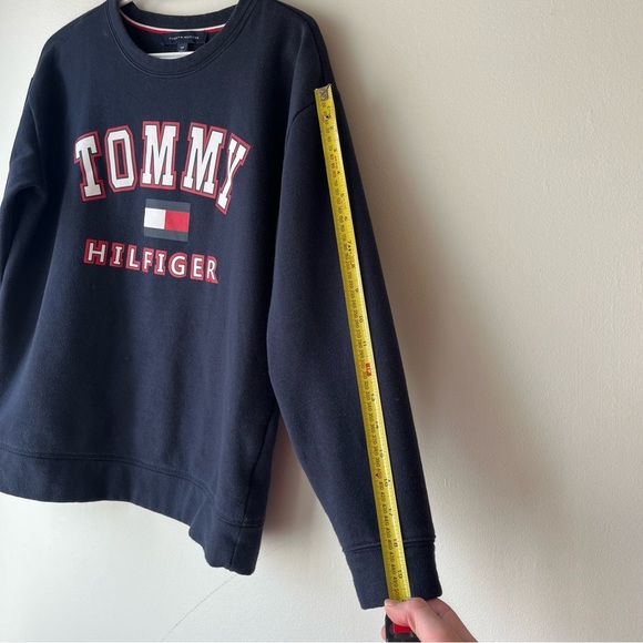 Tommy Hilfiger Logo Sweatshirt Small Navy Blue Pullover Crewneck Cotton Blend - Picture 6 of 7